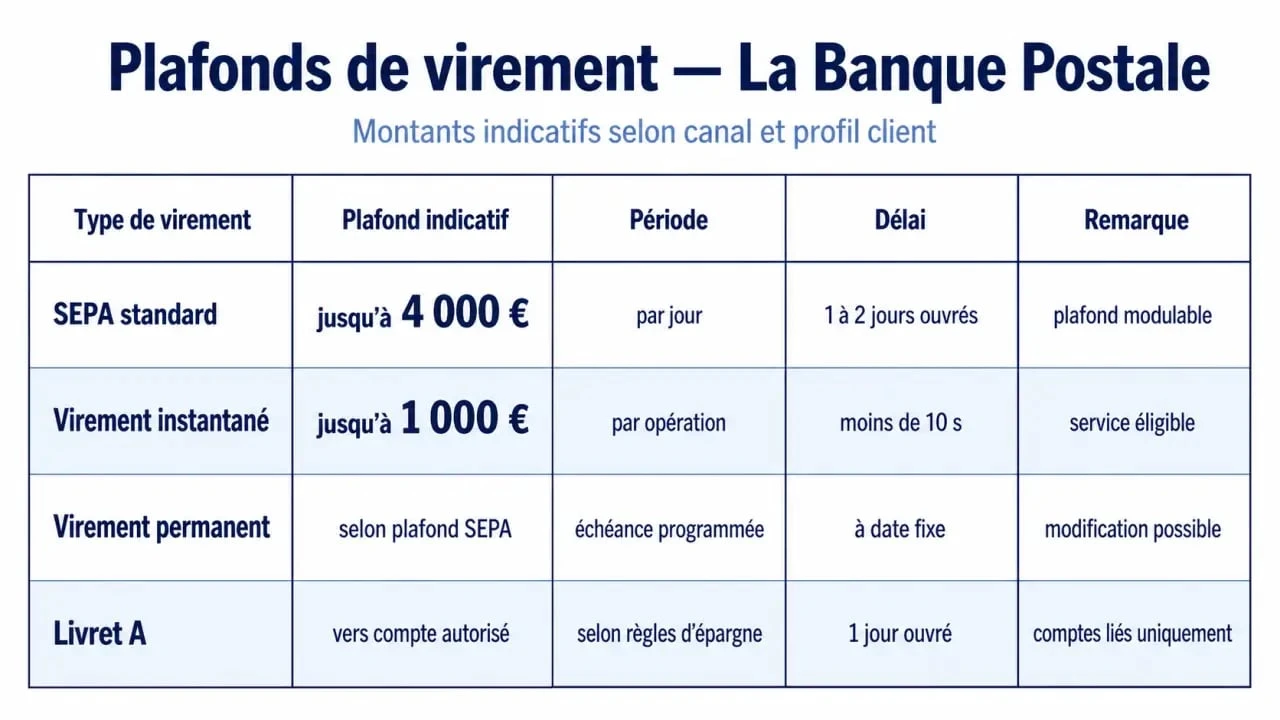 Plafonds de montant maximum virement banque postale par type de virement