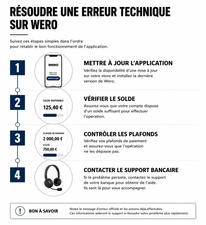 Schéma des étapes de résolution d'une erreur technique Wero