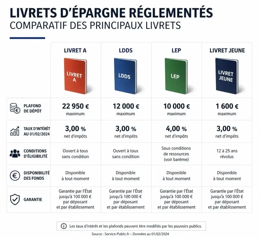 Comparatif des plafonds des livrets d'épargne réglementés : Livret A, LDDS, LEP et Livret Jeune
