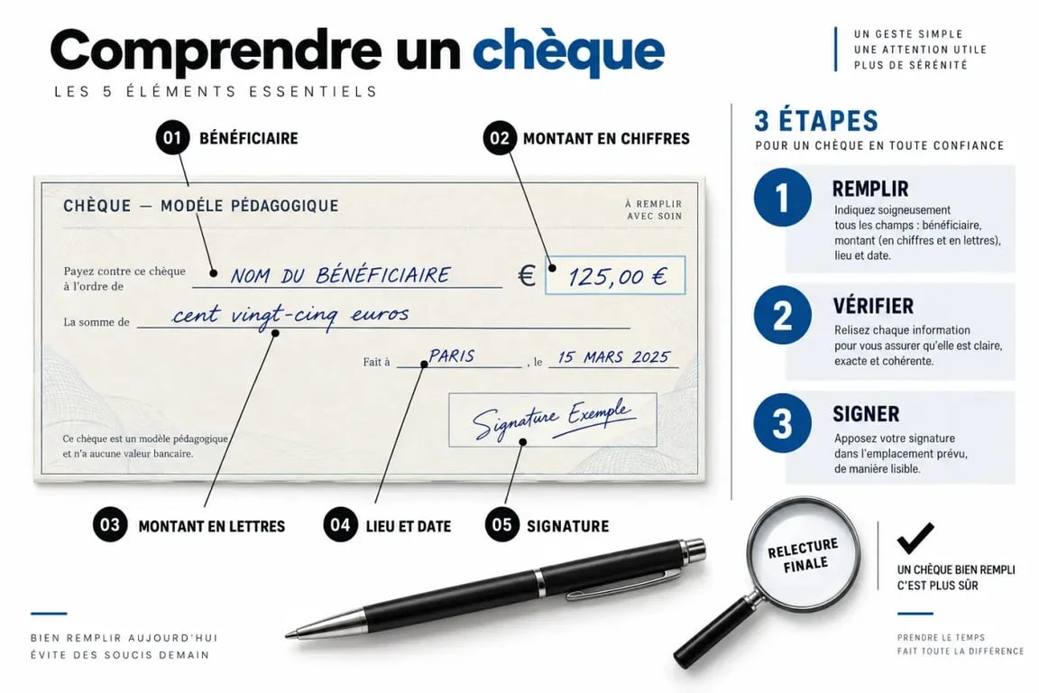 Comment remplir un chèque Banque Populaire : zones à compléter et vérifications essentielles